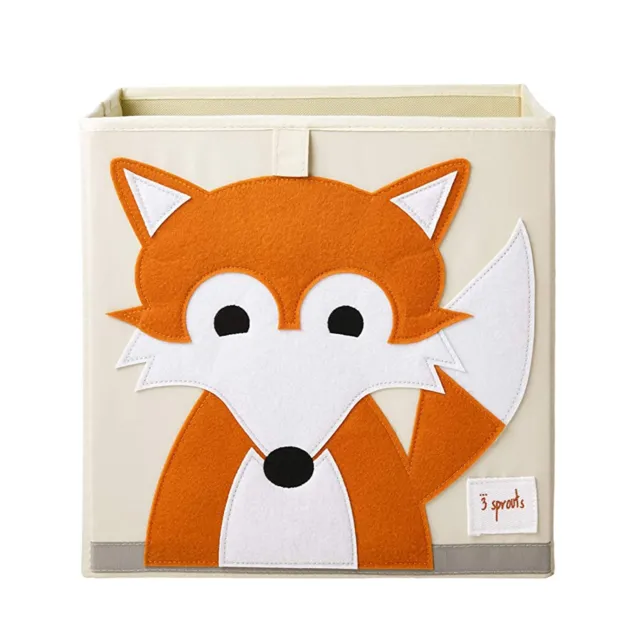 3 Sprouts Kids Childrens Fabric Storage Cube Bin Box, Orange Fox Design (Used)