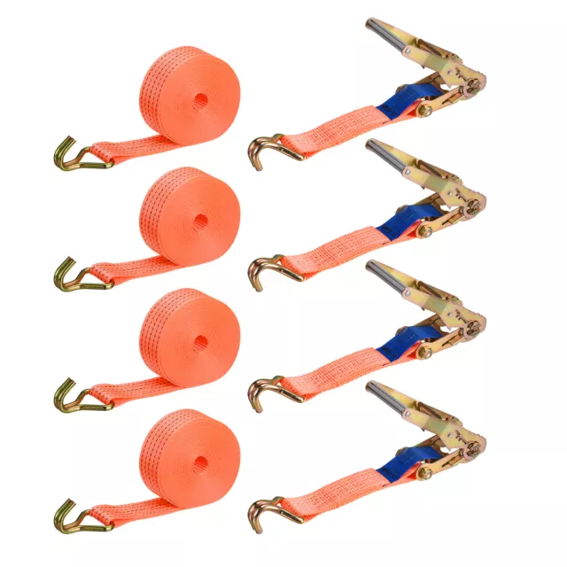 4 Pack 2" x 27Ft Tie Down Cargo Strap Double Hook Luggage Lashing Strap Orange