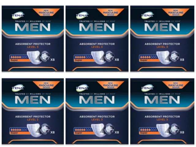 TENA Men Absorbent Protectors Level 3 (Super) X48 (6 packs of 8) Weak Bladder