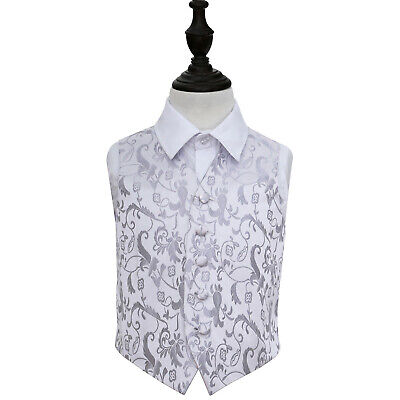 DQT Woven Floral Silver Page Boys Wedding Waistcoat 2-14 Years
