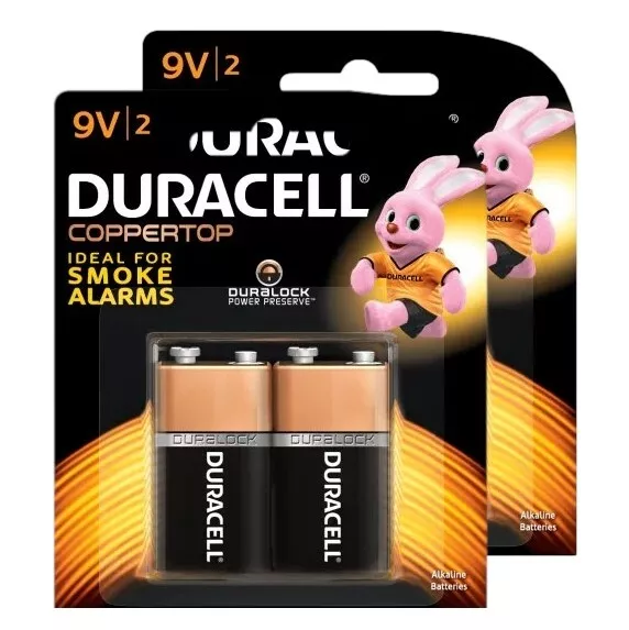 4 (2x2 pack) Duracell Coppertop Alkaline 9V Batteries