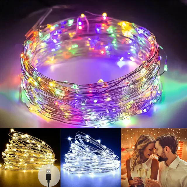 10 LED-100 LED USB Lichterkette Micro Drahtlichterkette Innen Aussen Deko Xmas