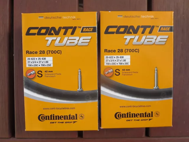 Continental Race 28 Road Bike Tubes 700C 19/25mm 42mm Valve 2 Pack *New*