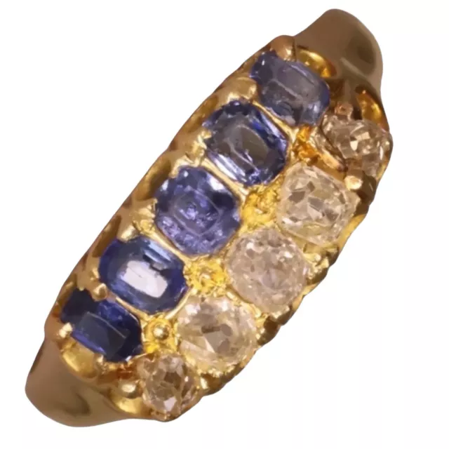 18ct Gold Antique Sapphire and Diamond Ring Size M H-I/SI Late Victorian £2,400
