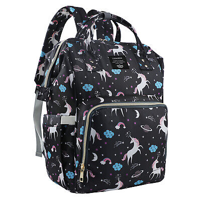 LEQUEEN Unicorn Baby Diaper Bag Backpack Large Nappy Changing Bag Black Mommy