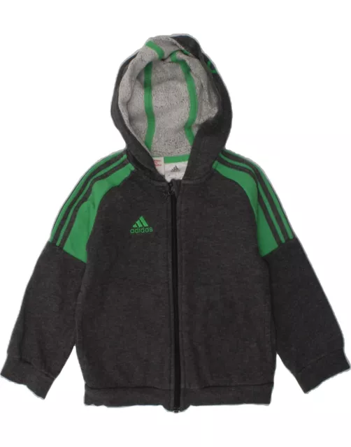 ADIDAS Baby Boys Zip Hoodie Sweater 18-24 Months Grey Colourblock Cotton AK04