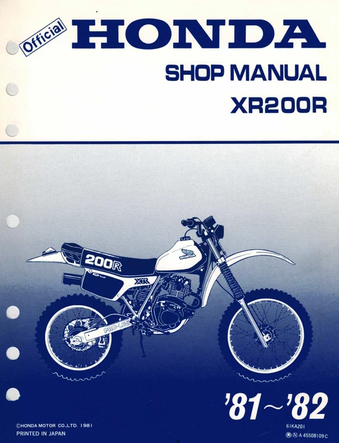 NOS Genuine Honda Factory Shop Service Repair Manual 1981-1982 XR200R XR 200R