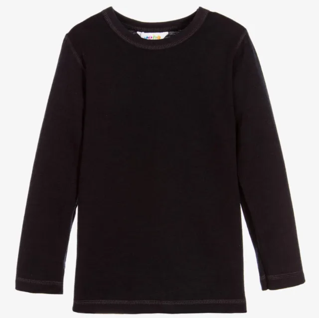 Danish Joha Black Thermal Merino Wool Top kids sweater boys girls t-shirt 6 yr