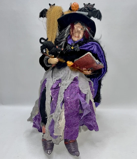 Large Witch Sitting In Chair - Bats Pumpkins Black Cat Spell Book - Halloween