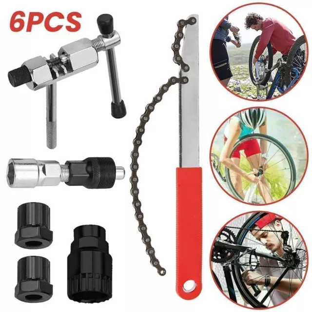 6pcs Bicycle Repair Kits Bike Cassette Crank Chain Whip Spanner Removal Tool Set