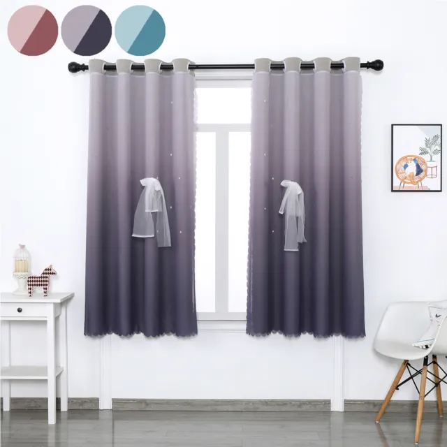 Thermal Blackout Curtains Glow In Dark Stars Voile Net Gradient Drapes Eyelet