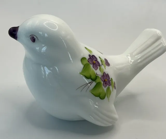 Vintage Fenton Milk Glass Bird Hand Painted Violets In The Snow 4” B Cumberledge