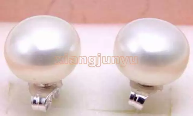 9-10mm Natural White Freshwater Flat Pearl Earrings for Women Stud Jewelry e245