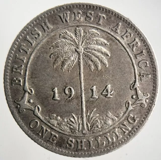1914 British West Africa Silver Shilling Coin | Fine Collectable Grade | a4662
