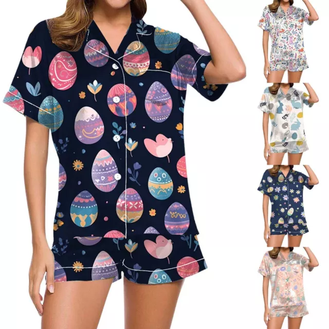 Pajama Short Sleeve Ladies Fashion Casual Easter Bunny 3D Digital Print Short