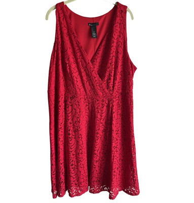 LANE BRYANT WOMEN'S RED VNECK FIT & FLARE LINED LACE DRESS PLUS Size 22 (3X)