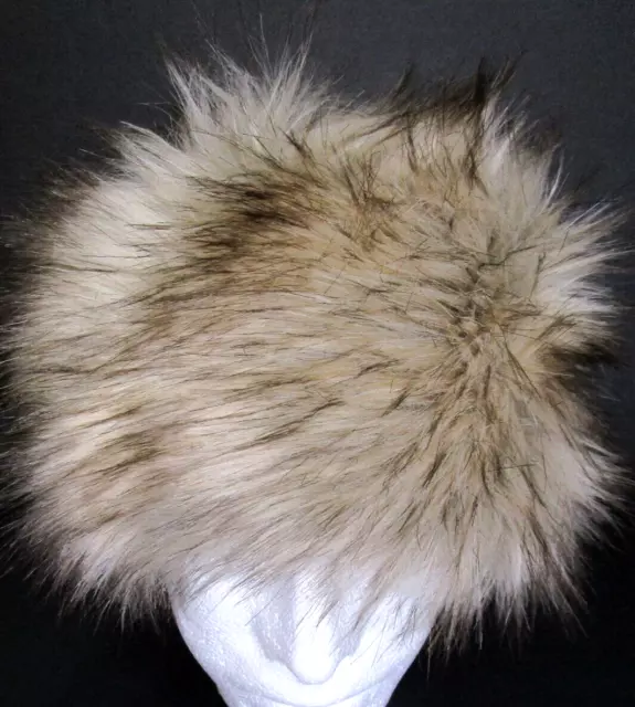 NWOT~Futrazane~Women's Faux Fur Bucket Hat~SZ M~Beige/Brown~Lined~Made In Poland