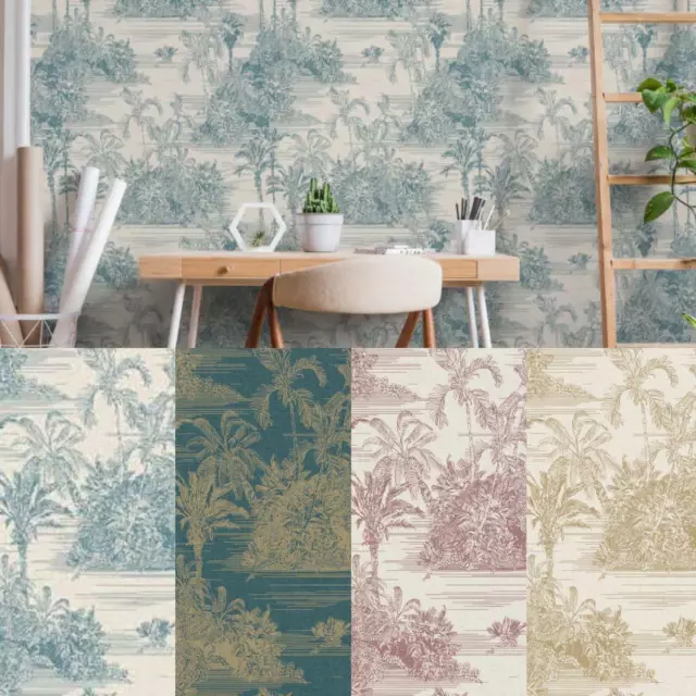 Muriva Tropical Toile Wallpaper Textured Vinyl  Feature Statement Wall