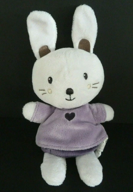 A8. DOUDOU PELUCHE NICOTOY SIMBA LAPIN MAUVE VIOLET BLANC COEUR 19/24 cm - TBE