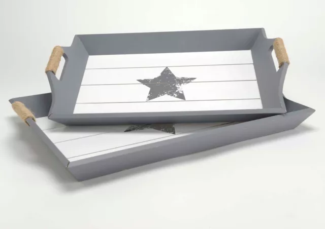 Set de 2 bandejas de madera con dibujo de estrella