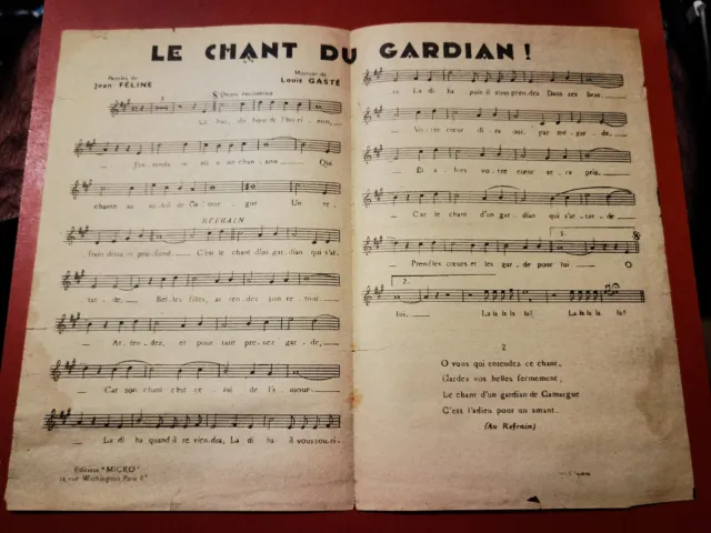 PARTITION MUSICALE - Le Chant du GARDIAN JEAN FELINE / LOUIS GASTE / TINO ROSSI 3