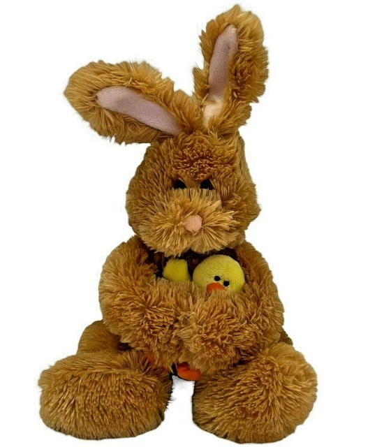 Gund Plush Easter Bunny Holding Yellow Chick Brown Posable Ears Stuffed 12"