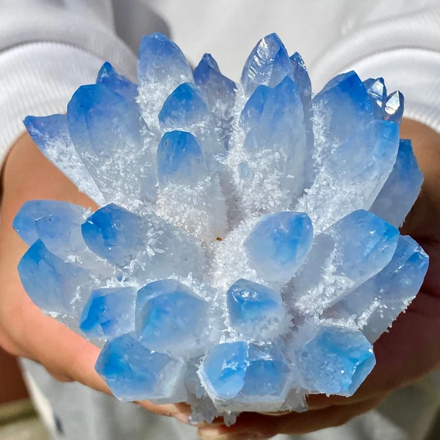 1.4LB  New sky blue Phantom Quartz Crystal Cluster Mineral Specimen Healing