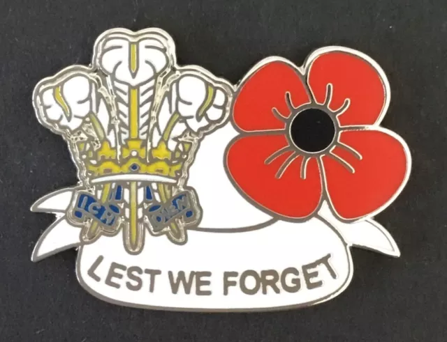 Wales Cymru Lest We Forget Rememberence Day Souvenir Enamel Pin Badge - Ww2