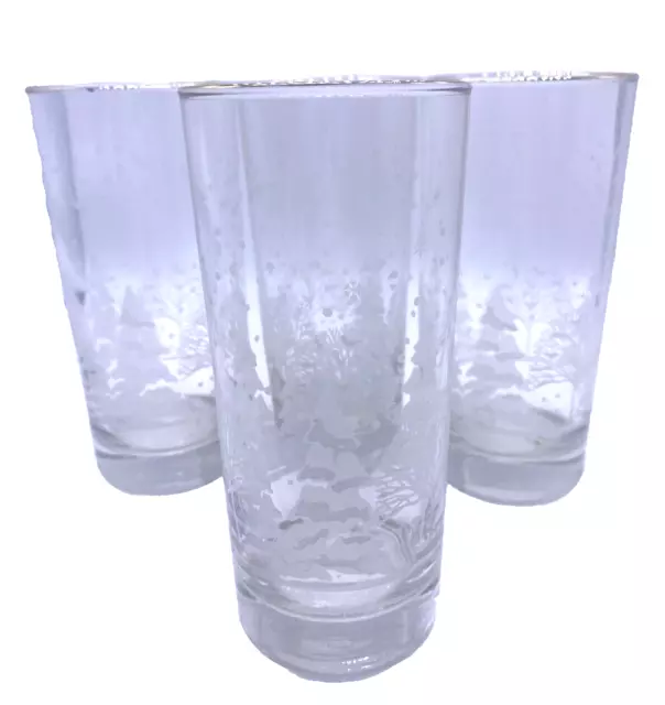 Libbey's Drinking Glasses Frosted Pine Trees Set Lot 4 High Ball Christmas Vtg