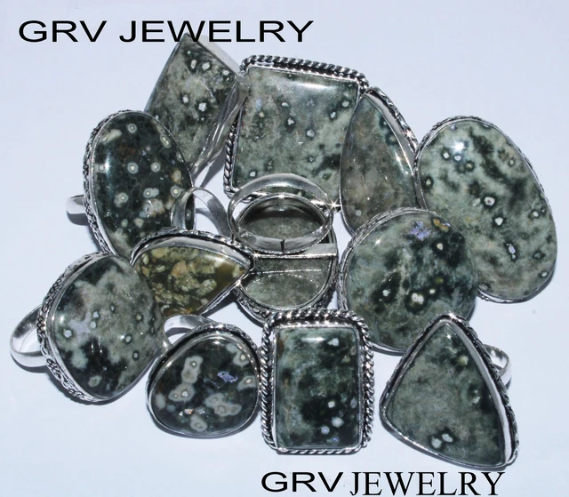Ocean Jasper Gemstone 15pcs Rings Lot 925 Silver Plated G-WHRU-3
