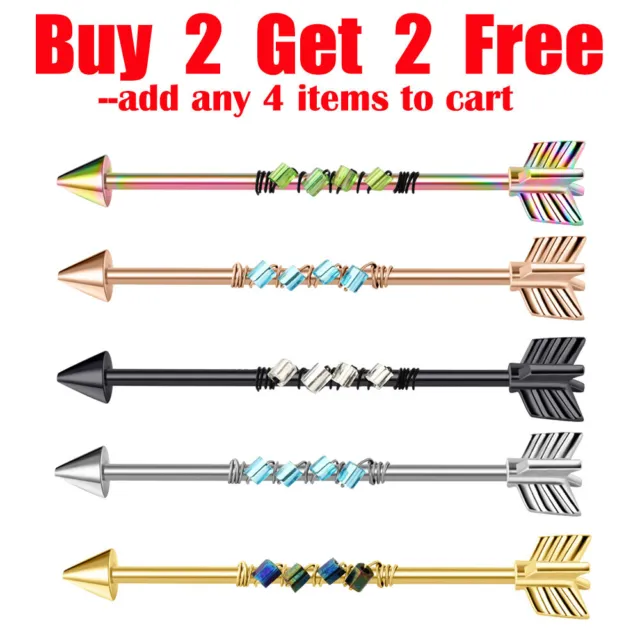 1-5pcs Surgical Steel Arrow Industrial Barbell Earring Cartilage Piercing 14G
