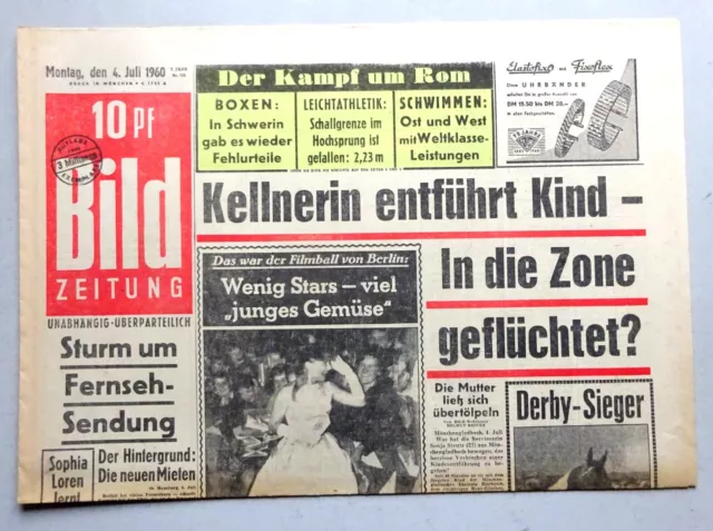 Kult-Zeitschrift BILD ZEITUNG, 4 7. 1960, Das war der Filmball von Berlin