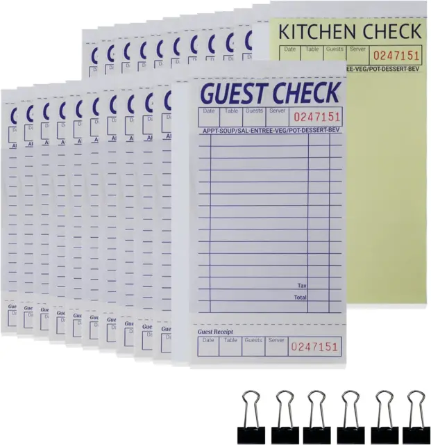 [24 Books] Guest Checks Server Note Pads, 2-Part Carbonless Guest Check Pads Ord