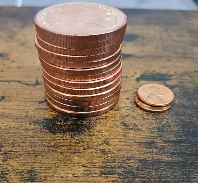 Copper rounds 1 oz coins lot of 13 plus two unc 1963 pennies