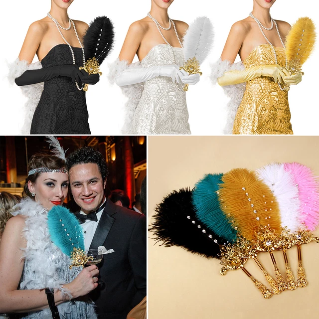 Vintage Bridal Feather Bouquet 20s Gatsby Ostrich Feather Fan Bridesmaid Bouquet