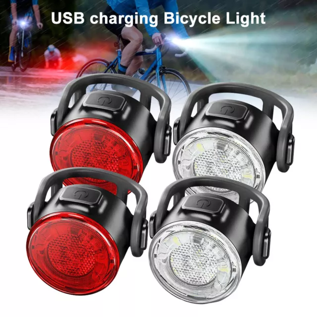 Waterproof LED Mountain Bike Bicycle Front & Rear Lights Set USB Rechargeable UK