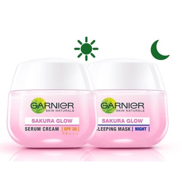 Set Garnier Sakura White Pinkish Grow Serum Cream Spf30 & Sleeping Mask Night