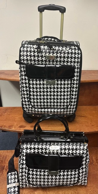 New Samantha Brown Houndstooth 2 Piece Set 20"/Tote Black White Color Spinner