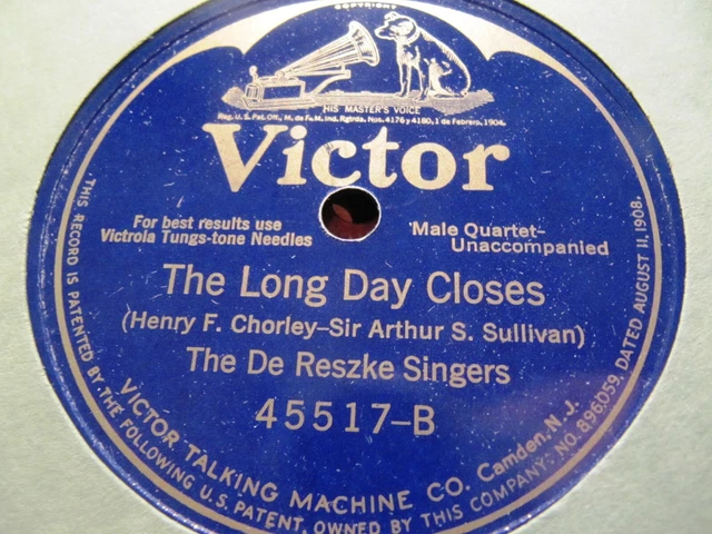 1925 Jean DE RESZKE SINGERS Arthur Sullivan THE LONG DAY CLOSES VICTOR 45517 x