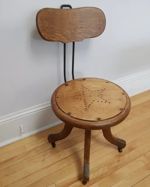 Antique Solid Oak And Cast Iron Swivel Chair Piano Chair Industrial Lone Star