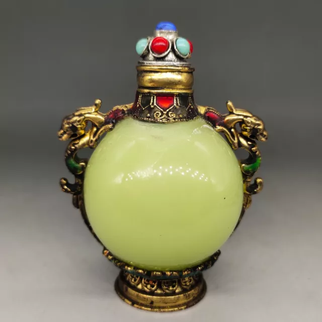 Antique Collectible Pure Copper Double-sided Luminous Stone Snuff Bottle