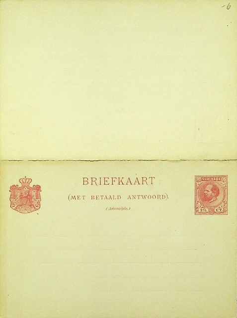 Suriname 2½ C Fein Ungebraucht Postal Karte Mit Antwort