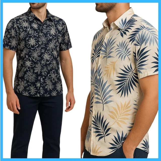 Mens Hawaiian Fashion Floral Polo Shirt Short Sleeve Casual Cotton Summer S- XXL