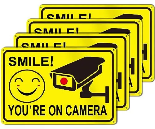 4-Pack Smile Youre On Camera Signs 8x12 Rust Free Aluminum Video Surveillance
