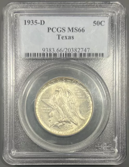 1935-D PCGS MS66 Texas Commemorative Half Dollar 50c - Lustrous Old Blue Holder