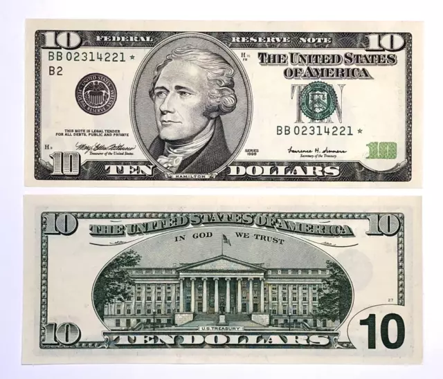 1999 New York District Ten Dollar Bill Star Note Gem Uncirculated No Tears