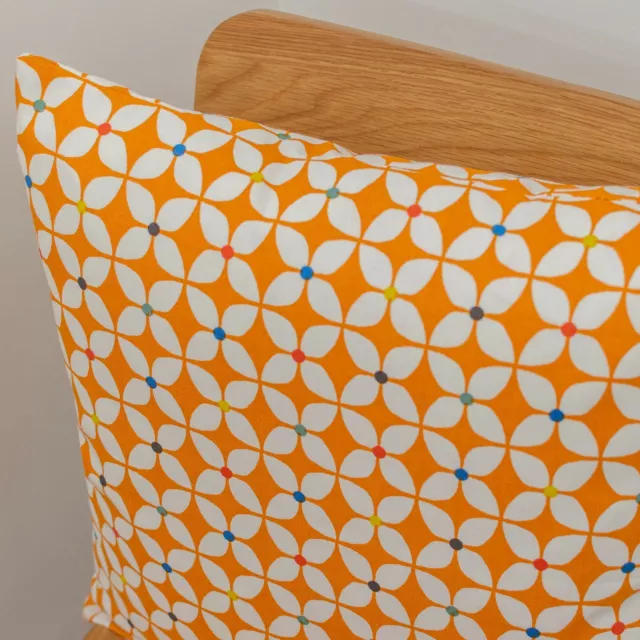 Retro Geometric Cushion in Bright Orange. 100% Cotton. Multicoloured Detail. 2