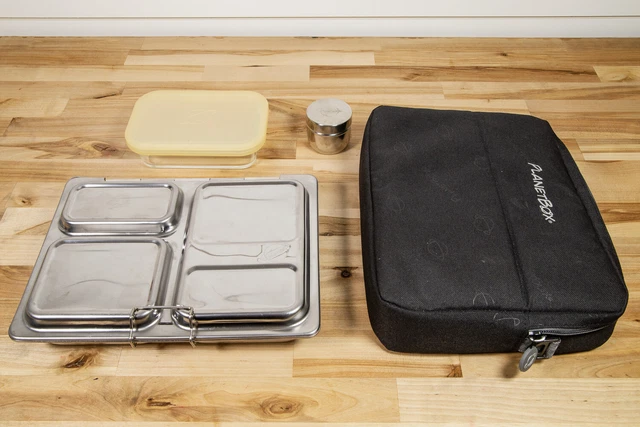 PlanetBox Acero Inoxidable Lanzamiento Estilo Bento Lunch Box 3 Compartimentos - Bolsa