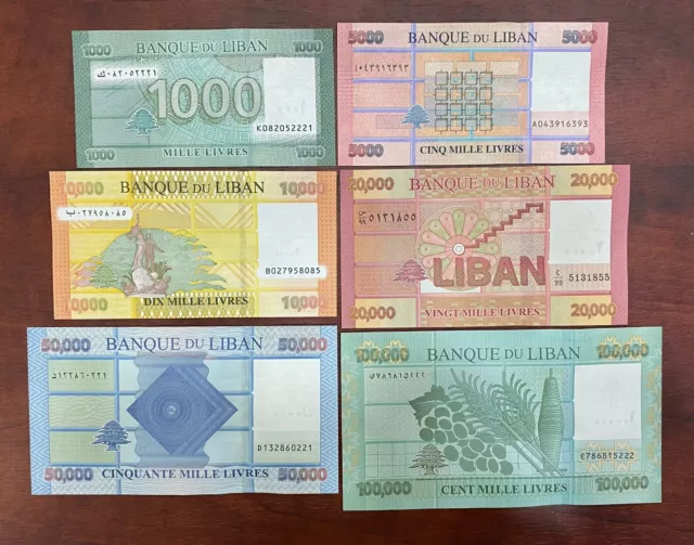 [47849412] Lebanon Liban set of 6 banknotes UNC ( 2016 - 2023 ) 1000 to 100000