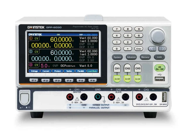 Instek GPP-6030 - 3CH DC Power Supply (CH1 and CH2: 0-60V/0-3A, CH3: 1.8V, 2.5V,